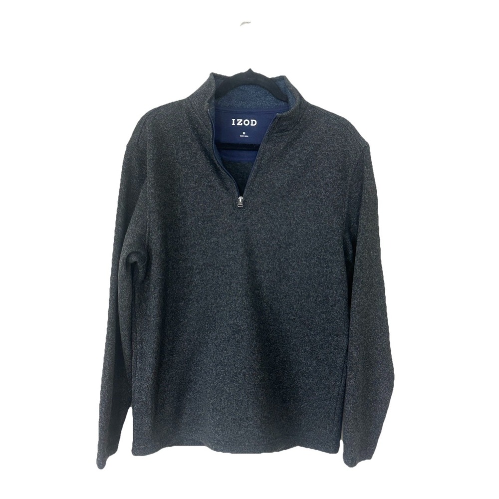 IZOD Men's Fleece 1/4 Zip Pullover Sweater Medium Charcoal Knit Casual Soft